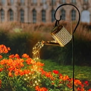 Qishi Watering can with Lights,Large Solar Lanterns Outdoor Hanging Waterproof,Decorative Retro Metal Solar Lights for Table Patio Yard Pathway Walkway（Includes Shepherd hook）
