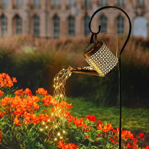 Qishi Watering can with Lights,Large Solar Lanterns Outdoor Hanging Waterproof,Decorative Retro Metal Solar Lights for Table Patio Yard Pathway Walkway(Includes Shepherd hook)