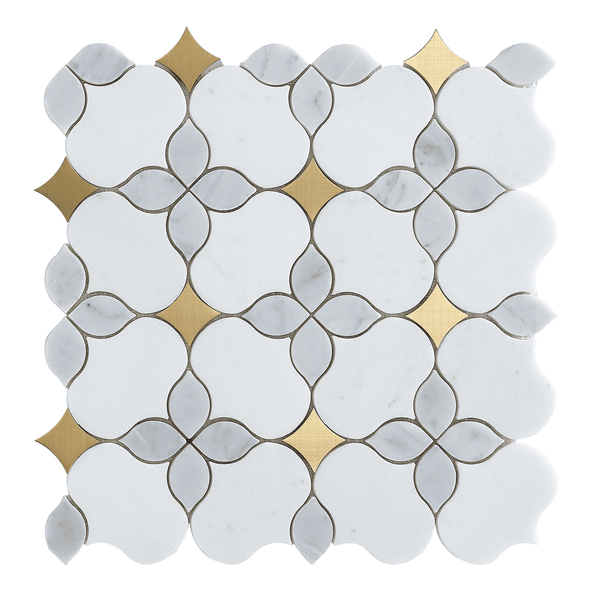 Waterjet Thassos White Marble & Gold Metal Floral Novelty Mosaic Wall & Floor Tile - Case (10 Sheets)