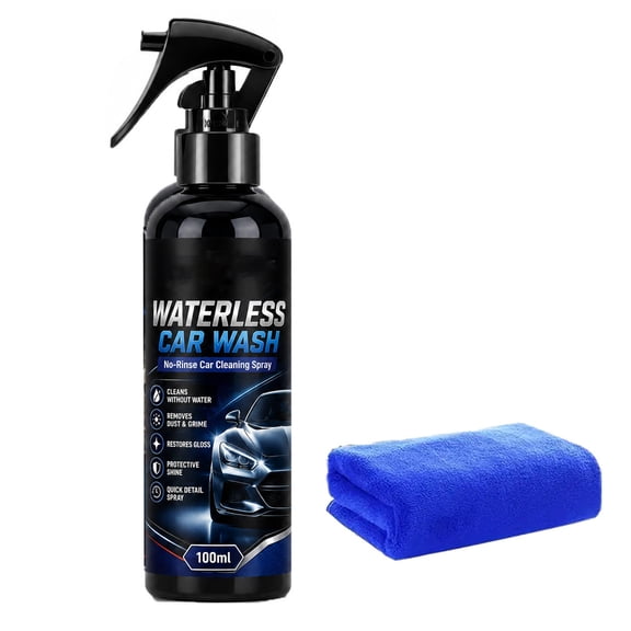 Waterless Car Wash Spray Kit with Microfiber Towel, Auto Cleaner for Paint Glass Chrome, 3.38oz Portable for Apartments Road Trips