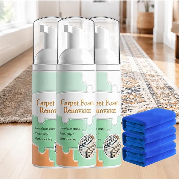 Waterless Carpet Foam Stain Remover with Towel, Powerful Dry Cleaner Spray for Carpet, Upholstery & Rugs