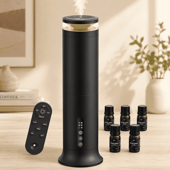 Ziweo Waterless Diffuser with 5 Hotel-inspried Scent Oil - Cold Air Diffuser Up to 2000 Sq.ft for Large Home Office Hotel and Spa, Remote & Panel Control, 4 Timer 3 Scent Intensity Models, 3.4 fl oz