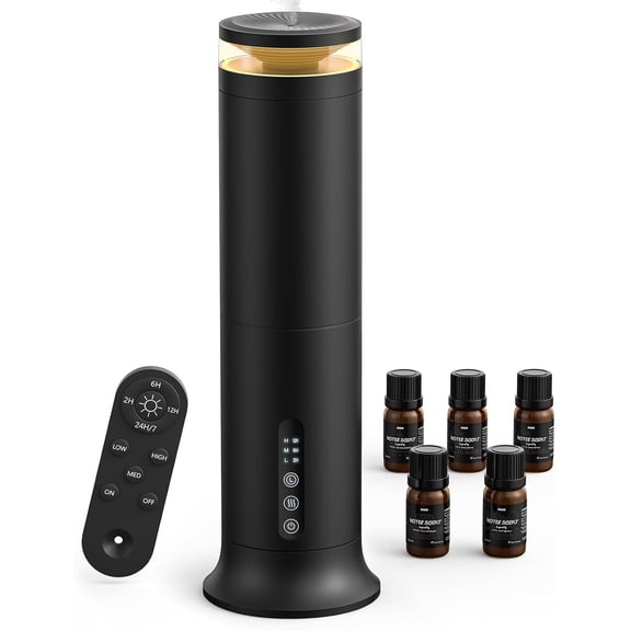 Waterless Diffuser with 5 Hotel-inspried Scent Oil - Cold Air Diffuser Up to 2000 Sq.ft for Large Home Office Hotel and Spa, Remote & Panel Control, 4 Timer 3 Scent Intensity Models, 3.4 fl oz
