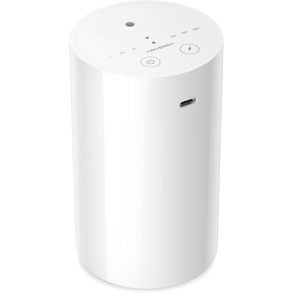 Waterless Diffuser for Essential Oil, Battery Operated Nebulizer, 0.7 Fl.Oz./ 20mL Capacity, Mini Scent Air Machine, 3 Countdown Timers & 3 Mist Levels for Home Room Car Office - AN8 White