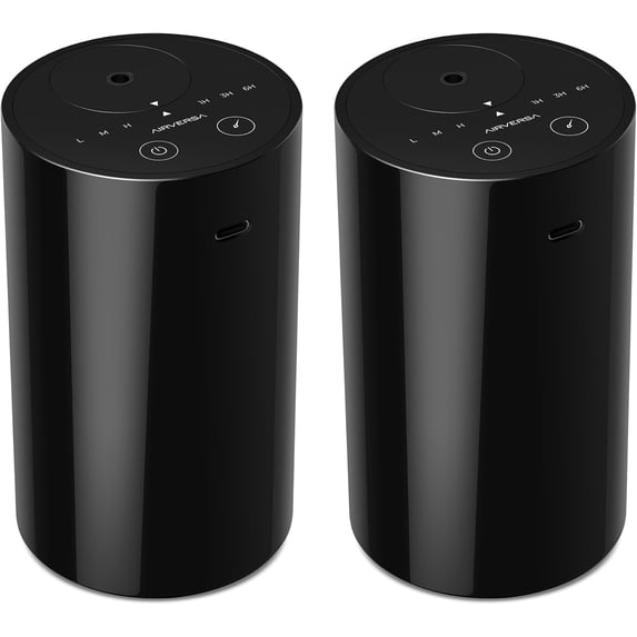 Waterless Diffuser for Essential Oil, Battery Operated Nebulizer, 0.7 Fl.Oz./ 20mL Capacity, Mini Scent Air Machine, 3 Countdown Timers & 3 Mist Levels for Home Room Car Office - AN8 Black 2Packs