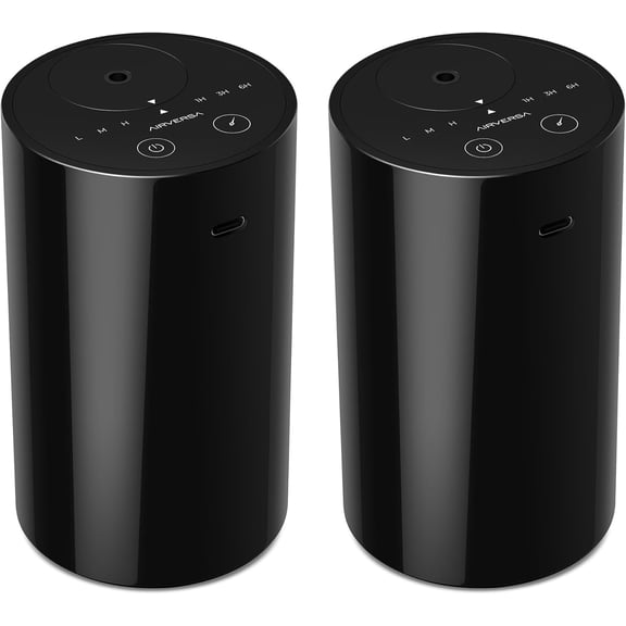 Waterless Diffuser for Essential Oil, Battery Operated Nebulizer, 0.7 Fl.Oz./ 20mL Capacity, Mini Scent Air Machine, 3 Countdown Timers & 3 Mist Levels for Home Room Car Office - AN8 Black 2Packs