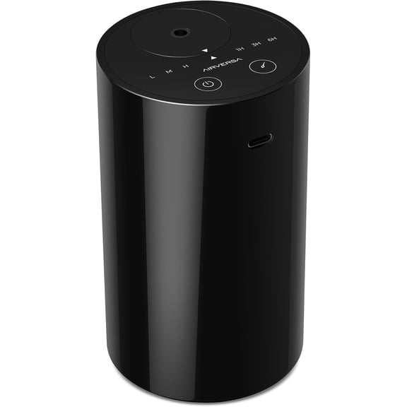 Waterless Diffuser for Essential Oil, Battery Operated Nebulizer, 0.7 Fl.Oz./ 20mL Capacity, Mini Scent Air Machine, 3 Countdown Timers & 3 Mist Levels for Home Room Car Office - AN8 Black