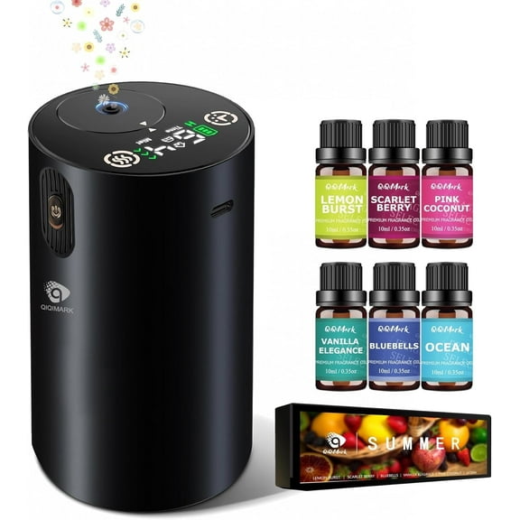 Waterless Diffuser for Essential Oils, Aromatherapy Diffuser, Metal Portable Scent Air Machine for Home & Car with Summer Fragrance Oils for Home, Office, and Car