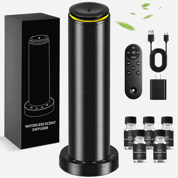Waterless Diffuser Kit, Silent Cold Mist Scent Diffuser Coverage 2000 ft , Essential Oil Machine with 5 Fragrance Oils for Home Hotel Office Spa Mall