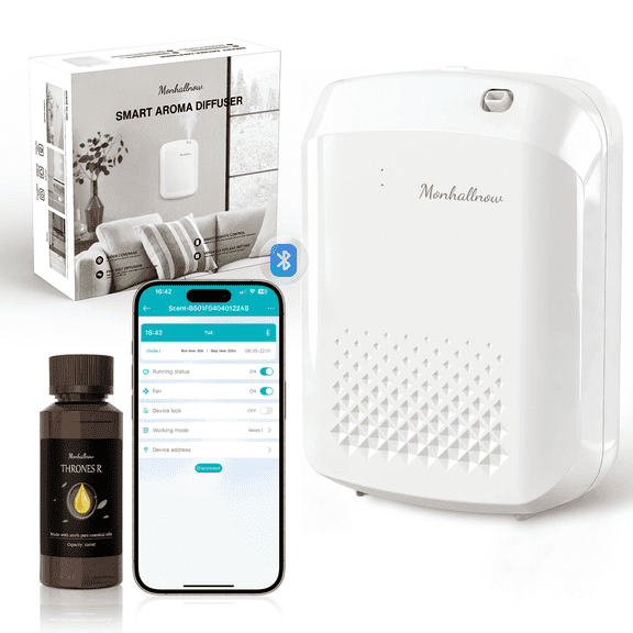 Fajuod Waterless Essential Oil Diffuser, 2500 sq ft Coverage, Bluetooth App Control, Wall Mounted, White