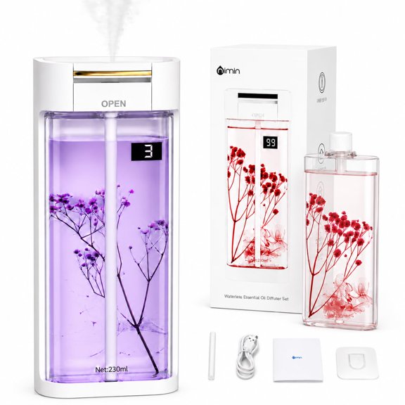 Waterless Essential Oil Diffuser with 2x230ml Refills (460ml Total), Portable Fragrance Diffuser for Home & Aromatherapy, Wall Mounted or Desktop Scent Machine, 4 Mist Modes