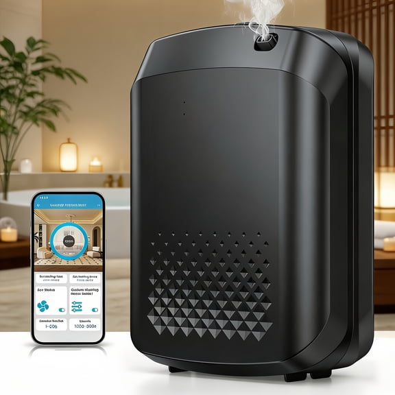 Waterless Essential Oil Diffuser 3000 Sq.Ft Coverage for Large Home Hotel Office, 400ml Cold Air Scent Machine for Aromathrapy, Bluetooth App Control, Quiet No-Noise Aroma Diffuser Wall Amount Black