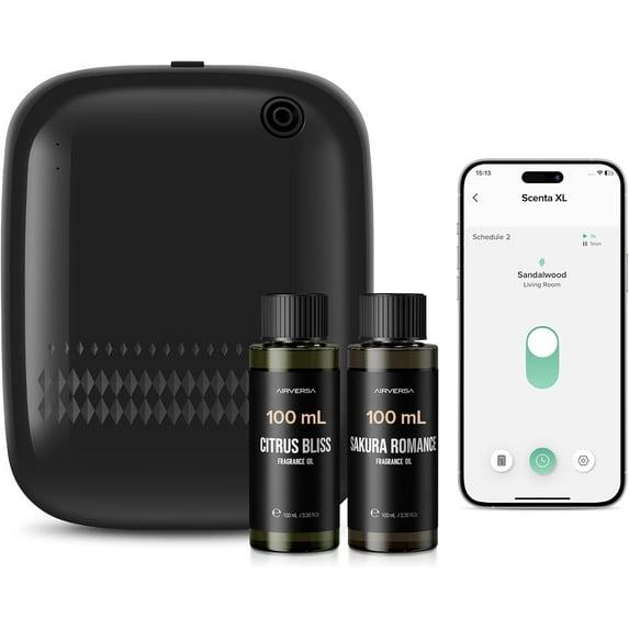 Waterless Essential Oil Diffuser (400 mL Capacity) Starter Kit 200mL Fragrance Scent Oils, Up to 2000 sq ft Aromatherapy Smart Scent Air Machine for Home, Large Room, Office, ANW Kit Black