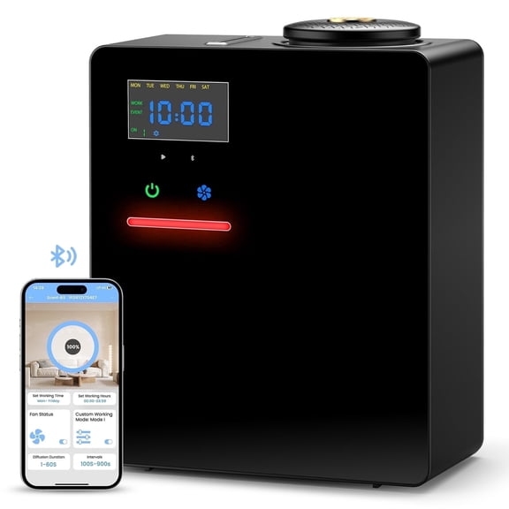 Waterless Essential Oil Diffuser 5000 Sq.Ft Coverage for Large Home, Hotel, or Office, 200ml Cold Air Scent Diffuser Machine with Bluetooth App Control, Quiet No-Heat HVAC Fragrance Diffuser