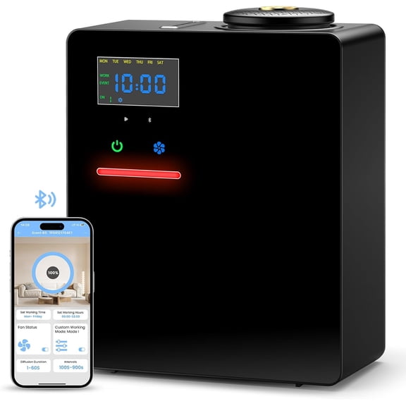 Waterless Essential Oil Diffuser 5000 Sq.Ft Coverage for Large Home, Hotel, or Office, 200ml Cold Air Scent Diffuser Machine with Bluetooth App Control, Quiet No-Heat HVAC Fragrance Diffuser