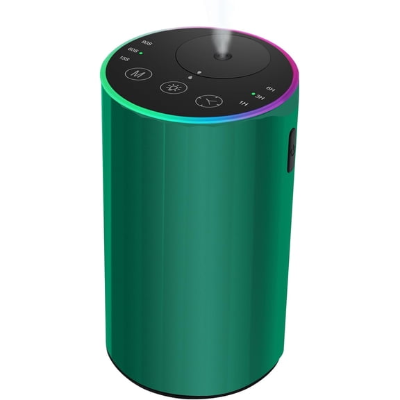 Waterless Essential Oil Diffuser, 7 Colors LED Light, Battery Powered Mini Scent Air Machine, Aromatherapy Mist Diffuser for Home Room Car Office,Black Aluminum Alloy (Black) (Green)