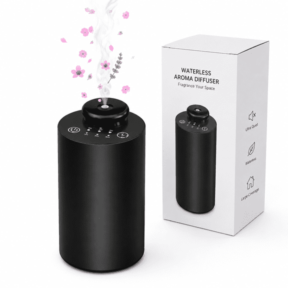 Ziweo Waterless Essential Oil Diffuser, Battery Operated Nebulizer, Portable Car Air Freshener fits Cup Holder, Mini Scent Air Machine with 3 Mist Levels & 4 Timers for Home, Office, Travel, 20mL