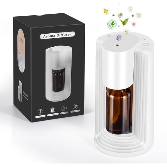 Waterless Essential Oil Diffuser, Portable Rechargeable Aromatherapy Diffuser with 3 Mist Levels & Timers, Fits 10/20mL Bottles, Ultra-Quiet Nano-Mist for Home, Car, Office (White)