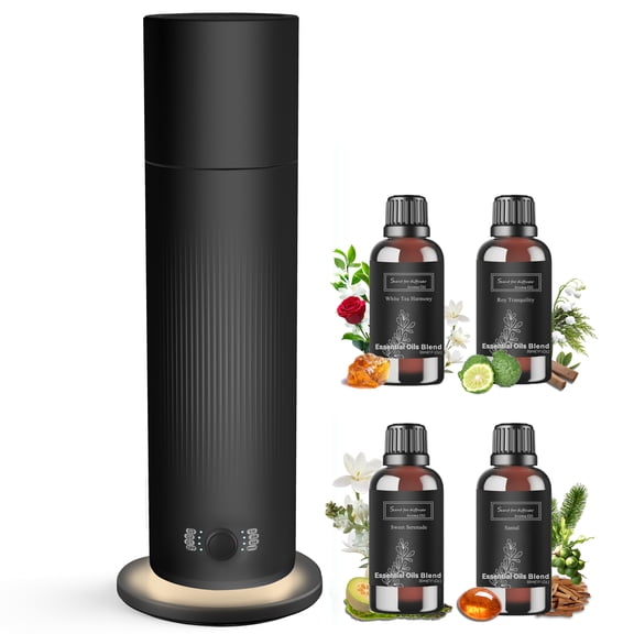 Waterless Essential Oil Diffuser, Scent Air Machine for Home with 4x30ml Hotel Scent Oil Sets, Covers Up to 1000 Sq.Ft, Adjustable Mist & Timer, Hotel and Commercial Use