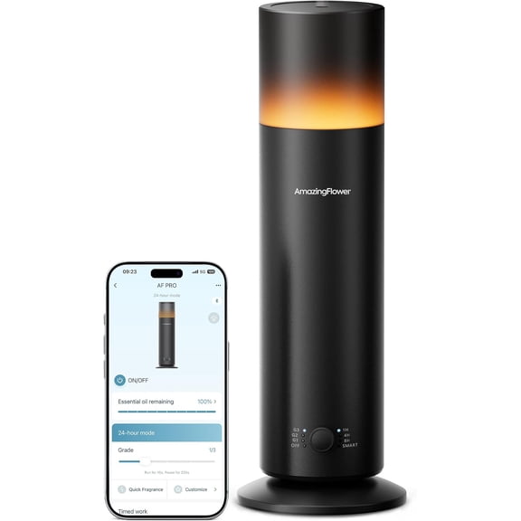 Waterless Essential Oil Diffuser, Smart Scent Diffuser with Nightlight, Schedules, Up to 1100 sq ft, App Control Cold Air Machine for Home Large Room and Commercial Use, Black