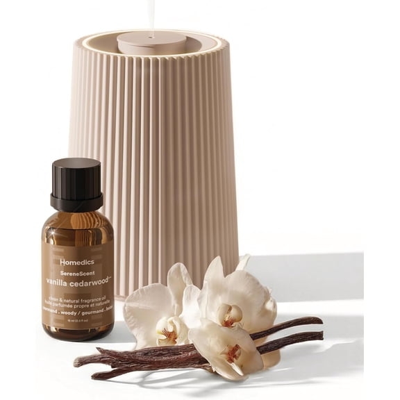 Waterless Essential Oil Diffuser with Vanilla Cedarwood Fragrance Oil. Cordless Cold Air Scent Diffuser Starter Kit with Ambient Light,