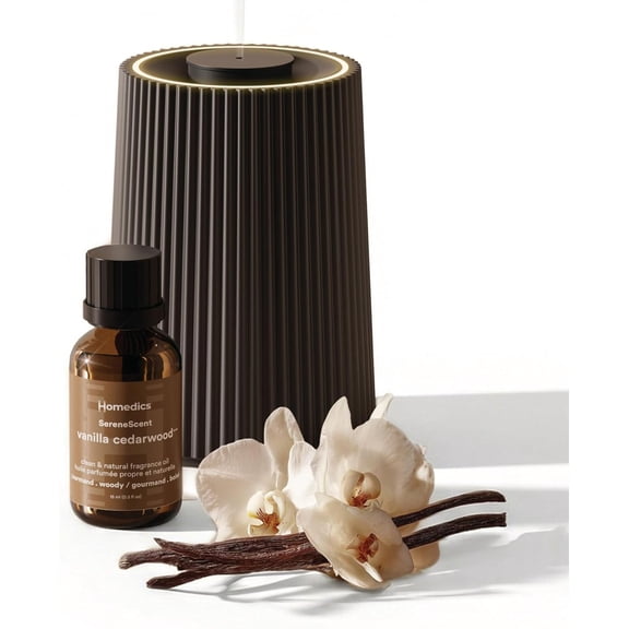 Waterless Essential Oil Diffuser with Vanilla Cedarwood Fragrance Oil. Cordless Cold Air Scent Diffuser Starter Kit with Ambient Light,