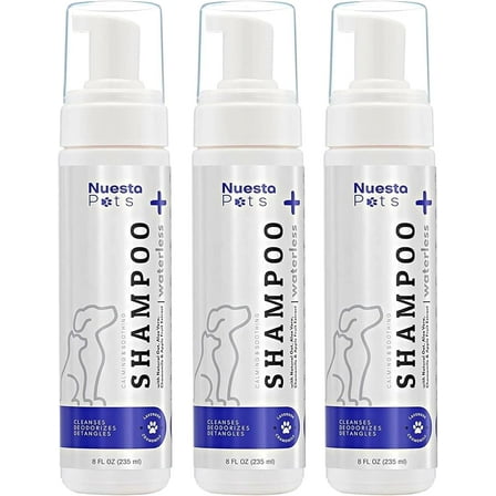 Nuesta Waterless No-Rinse Foam Dog Shampoo, Foaming Cat Shampoo, Lavender Chamomile, 8 fl oz, Pack 3