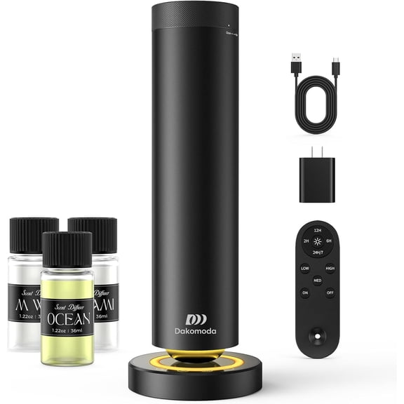 Waterless Scent Diffuser Kit with Lights -Max 2000 Sq Ft Coverage, Essential Oil for Home,Hotels,Offices,Spas,Aromatherapy Large Room, Included 108ml Oils, Black, 10.6In