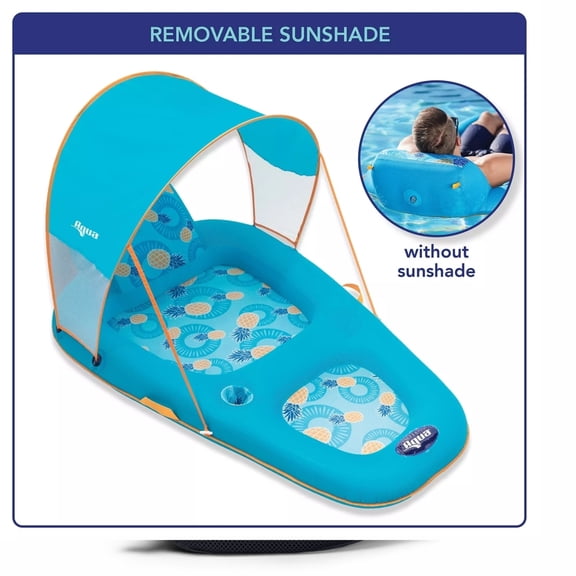 Waterlife Ultimate Sunshade Recliner Pool Lounge, Teal and Pineapple