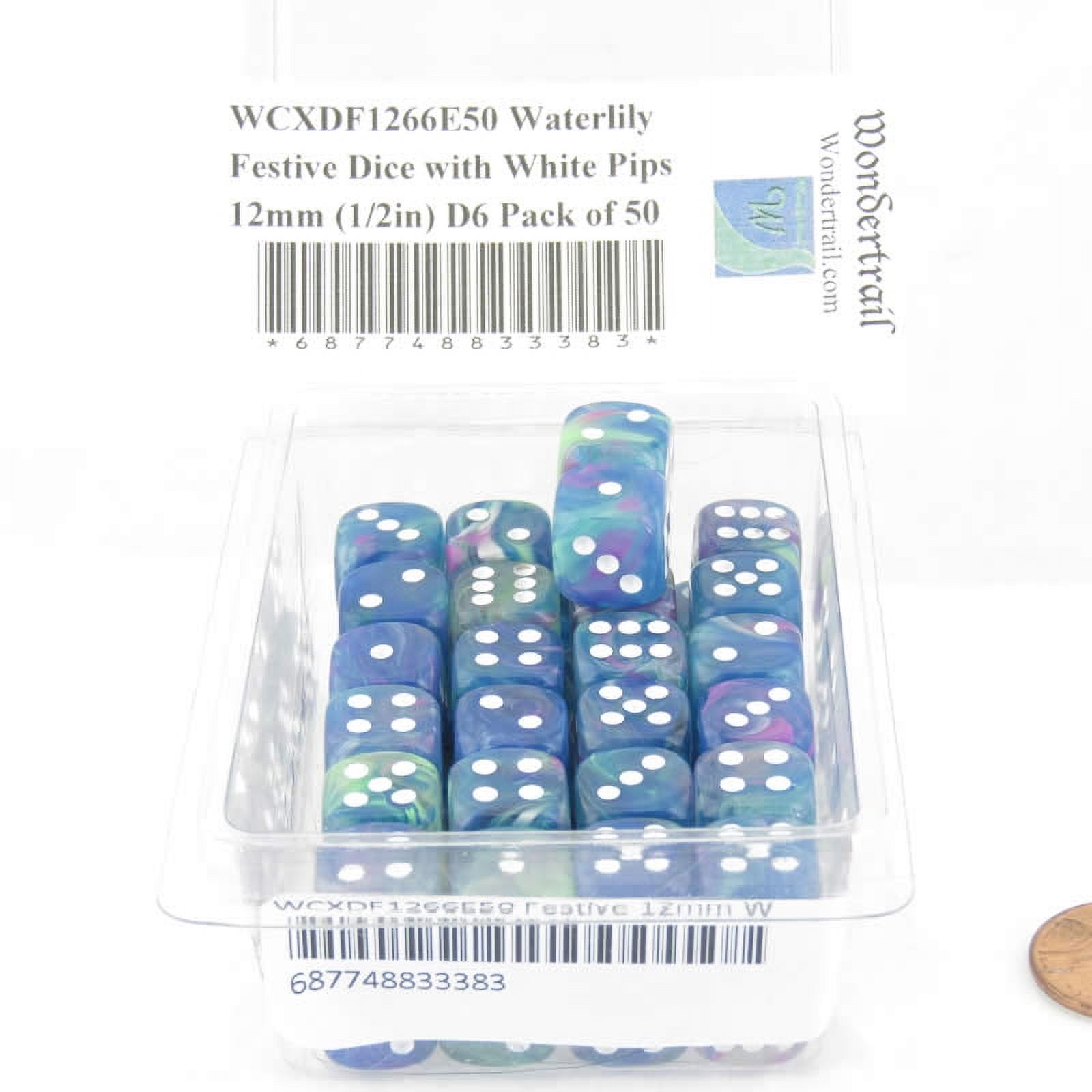 Waterlily Festive Dice with White Pips 12mm (1/2in) D6 Pack of 50 Wondertrail