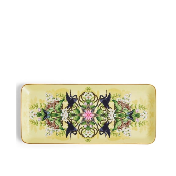 Waterlily Sandwich Tray Made of Fine Bone China with Gold Rim