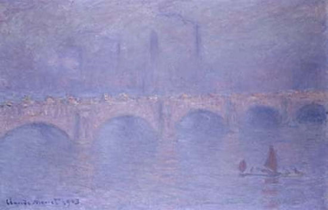 Waterloo Bridge Misty Sunshine Canvas Art - Claude Monet (12 x 18)