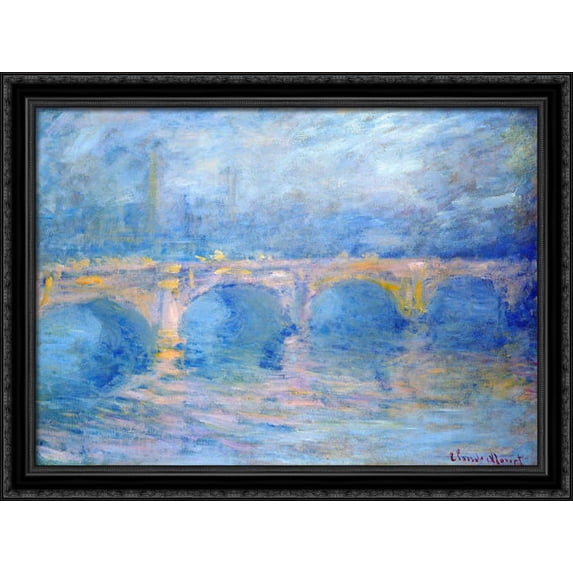 Waterloo Bridge at Sunset, Pink Effect 38x28 Large Black Ornate Wood Framed Canvas Art by Claude Monet