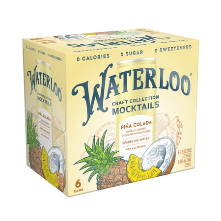 Waterloo Craft Mocktail Sparkling Water, Pina Colada, 12 fl oz, 6 pack cans