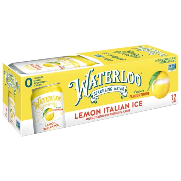 Waterloo Sparkling Water, Lemon Italian Ice, 12 fl oz, 12 Pack Cans