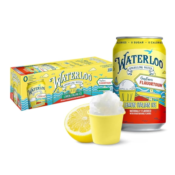 Waterloo Sparkling Water, Lemon Italian Ice, 12 fl oz, 12 Pack Cans