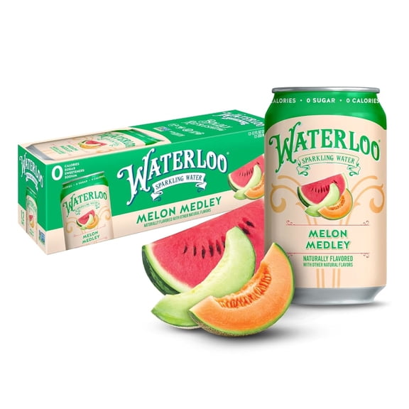 Waterloo Sparkling Water, Melon Medley, 12 fl oz, 12 Pack Cans
