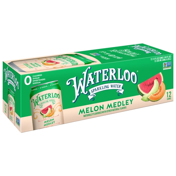 Waterloo Sparkling Water, Melon Medley, 12 fl oz, 12 Pack Cans
