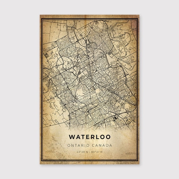 Waterloo Ontario Map Print: Modern Vintage City Artfor Living Room Bedroom Office Farmhouse Neutral Home Artwork Ready to Hang 8x12 inch