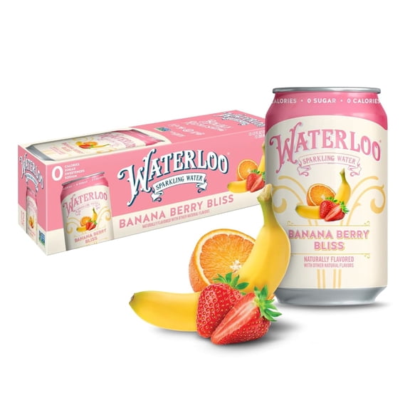 Waterloo Sparkling Water, Banana Berry Bliss, 12 fl oz, 12 Pack Cans