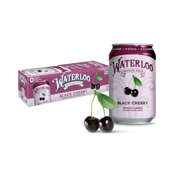 Waterloo Sparkling Water, Black Cherry Naturally Flavored, 12 Fl Oz Cans, Pack of 12 | Zero Calories | Zero Sugar or Artificial Sweeteners | Zero Sodium