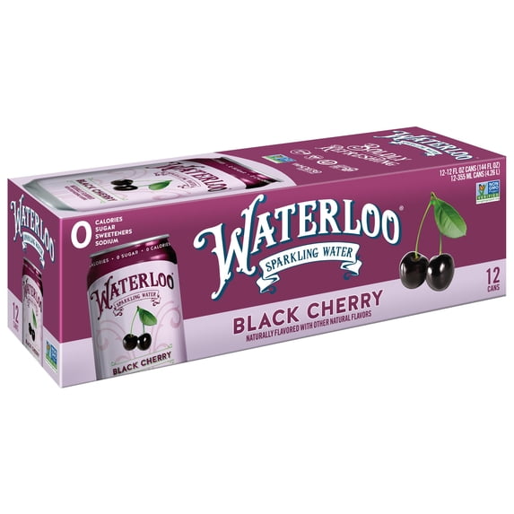 Waterloo Sparkling Water, Black Cherry Naturally Flavored, 12 Fl Oz Cans, Pack of 12 | Zero Calories | Zero Sugar or Artificial Sweeteners | Zero Sodium C51