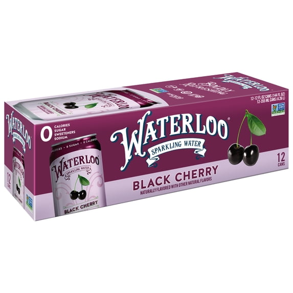 Waterloo Sparkling Water, Black Cherry, 12 fl oz, 12 Pack Cans