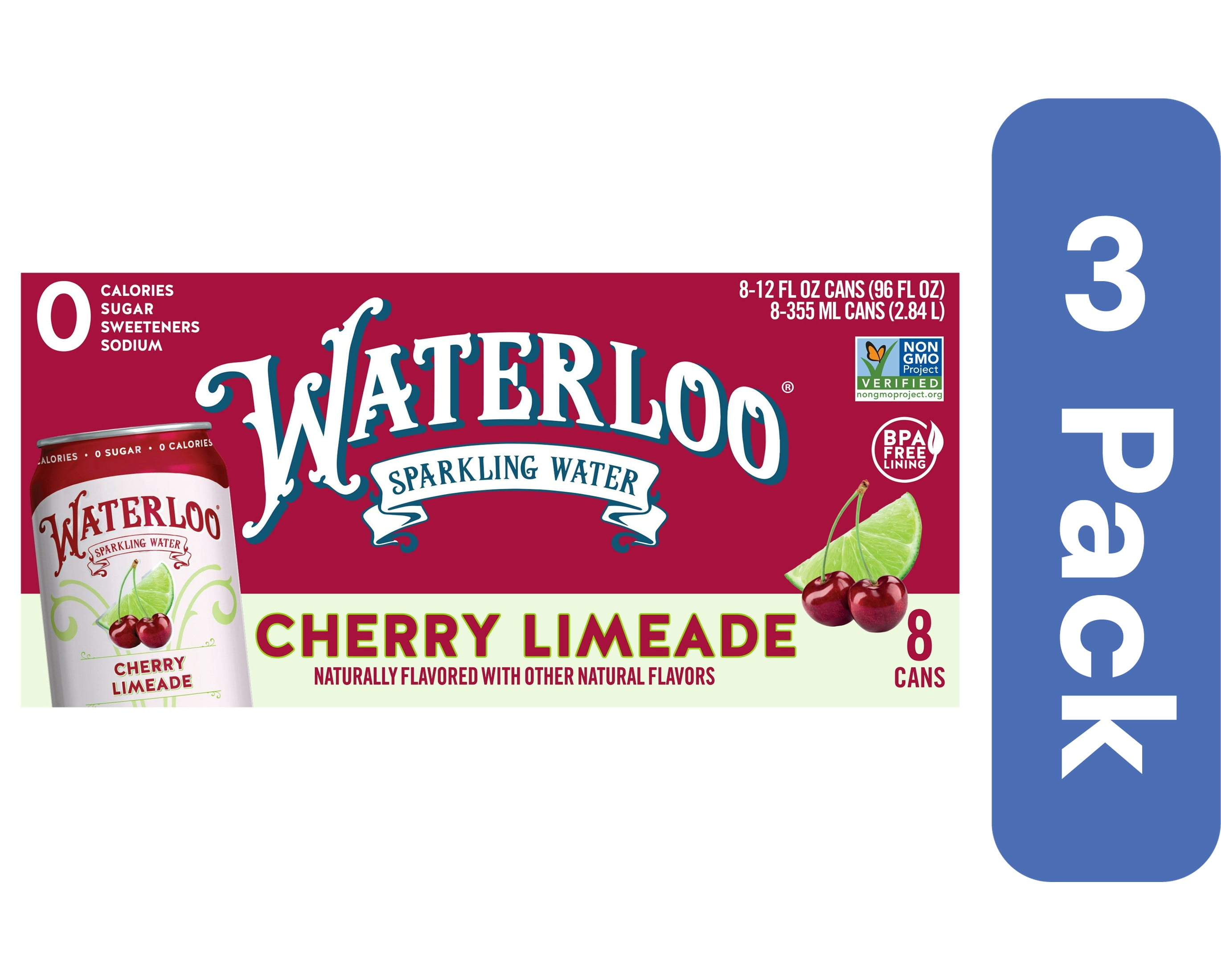 Waterloo Sparkling Water Cherry Lime 96 fl oz (Pack Of 3)