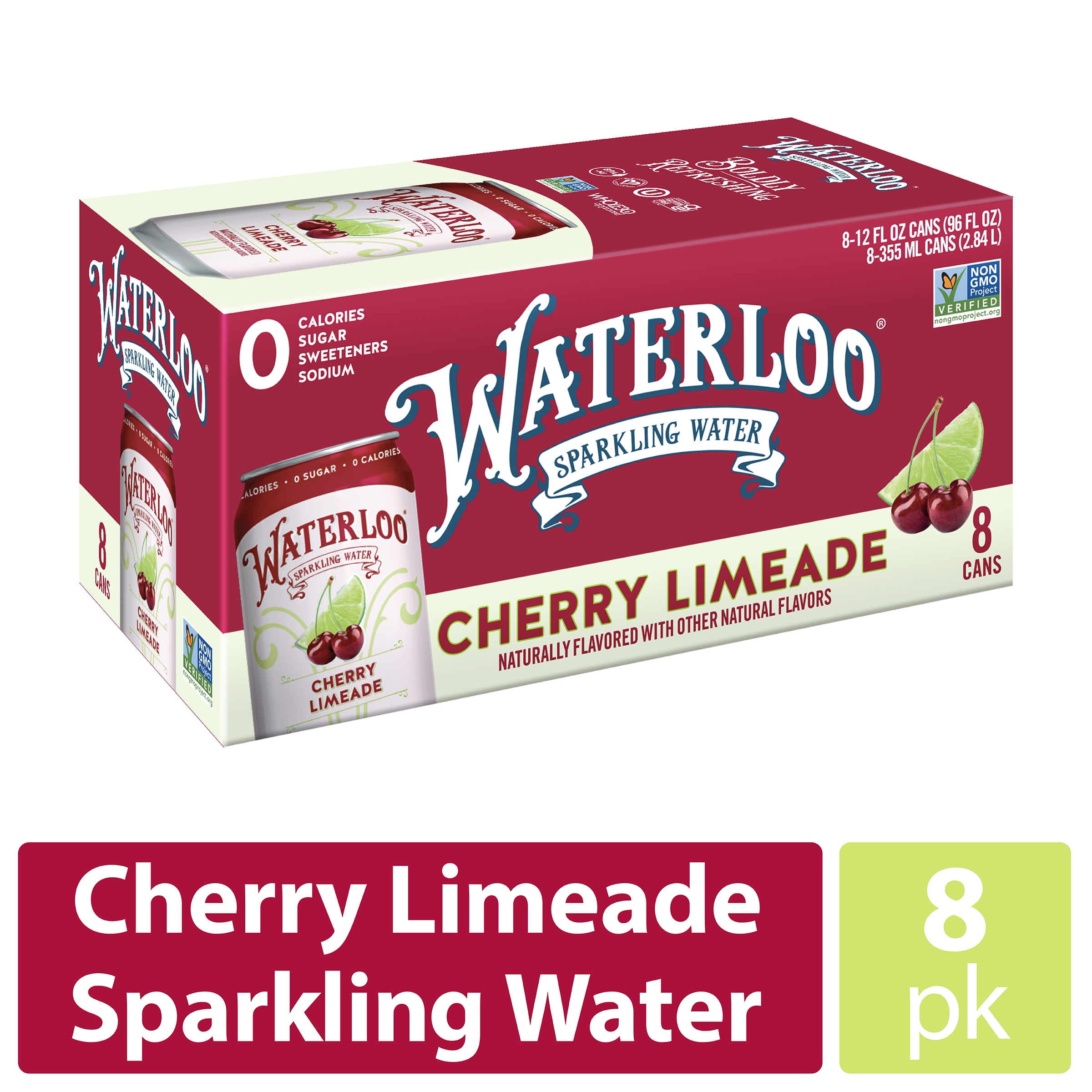 Waterloo Sparkling Water, Cherry Limeade, 12 fl oz, 8 Pack Cans