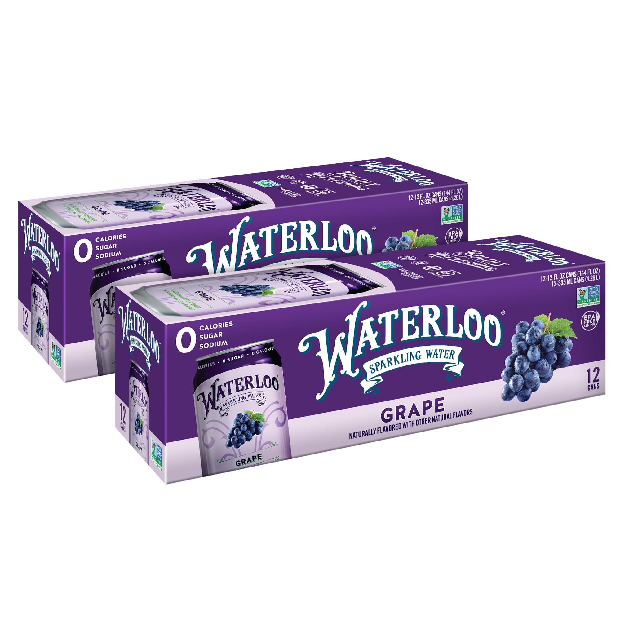 Waterloo Sparkling Water, Grape, 12 fl oz, 24 Pack Cans