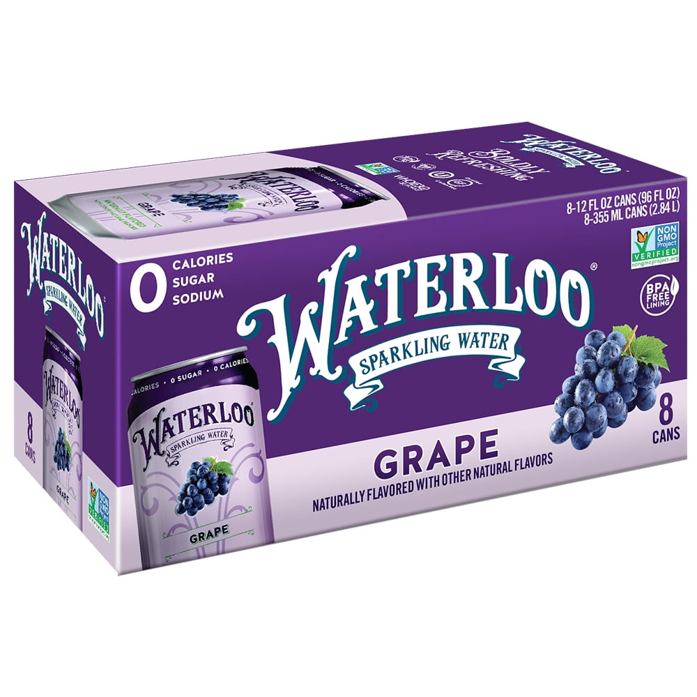 Waterloo Sparkling Water, Grape, 12 fl oz, 8 Pack Cans