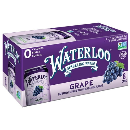 Waterloo Sparkling Water, Grape, 12 fl oz, 8 Pack Cans