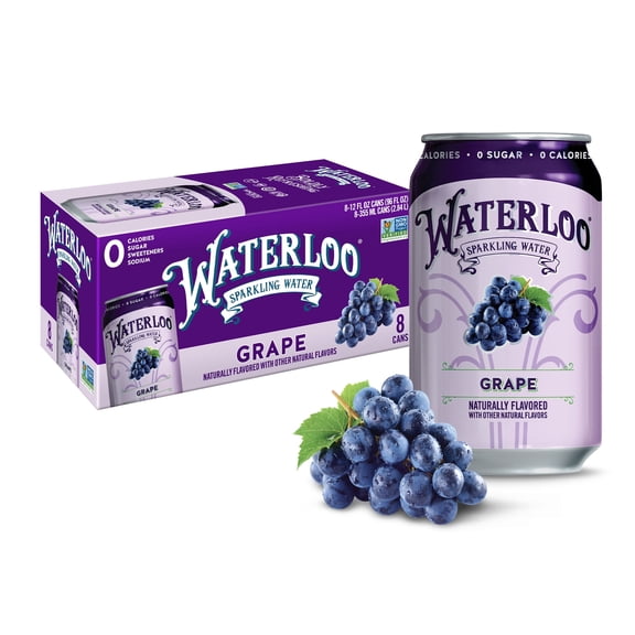 Waterloo Sparkling Water, Grape, 12 fl oz, 8 pack cans