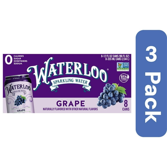 Waterloo Sparkling Water Grape 96 fl oz (Pack of 3)